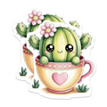 (2 Pack) Kawaii Cactus Magnets - Teacup Succulent Decor - Cute Plant Lover Fridge Magnets - 5 Inches On Longest Side - Thick Durable Magnet - Made in USA - MAG39469