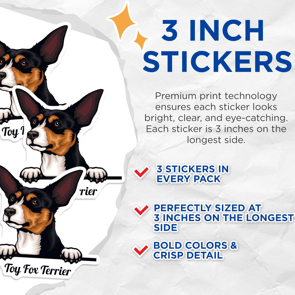 (3 Pack) Toy Fox Terrier Decals - Cute Dog Decal - Laptop Decals - 3 Inches On Longest Side - Easy Peel & Apply - Made in USA - 3MCS2993