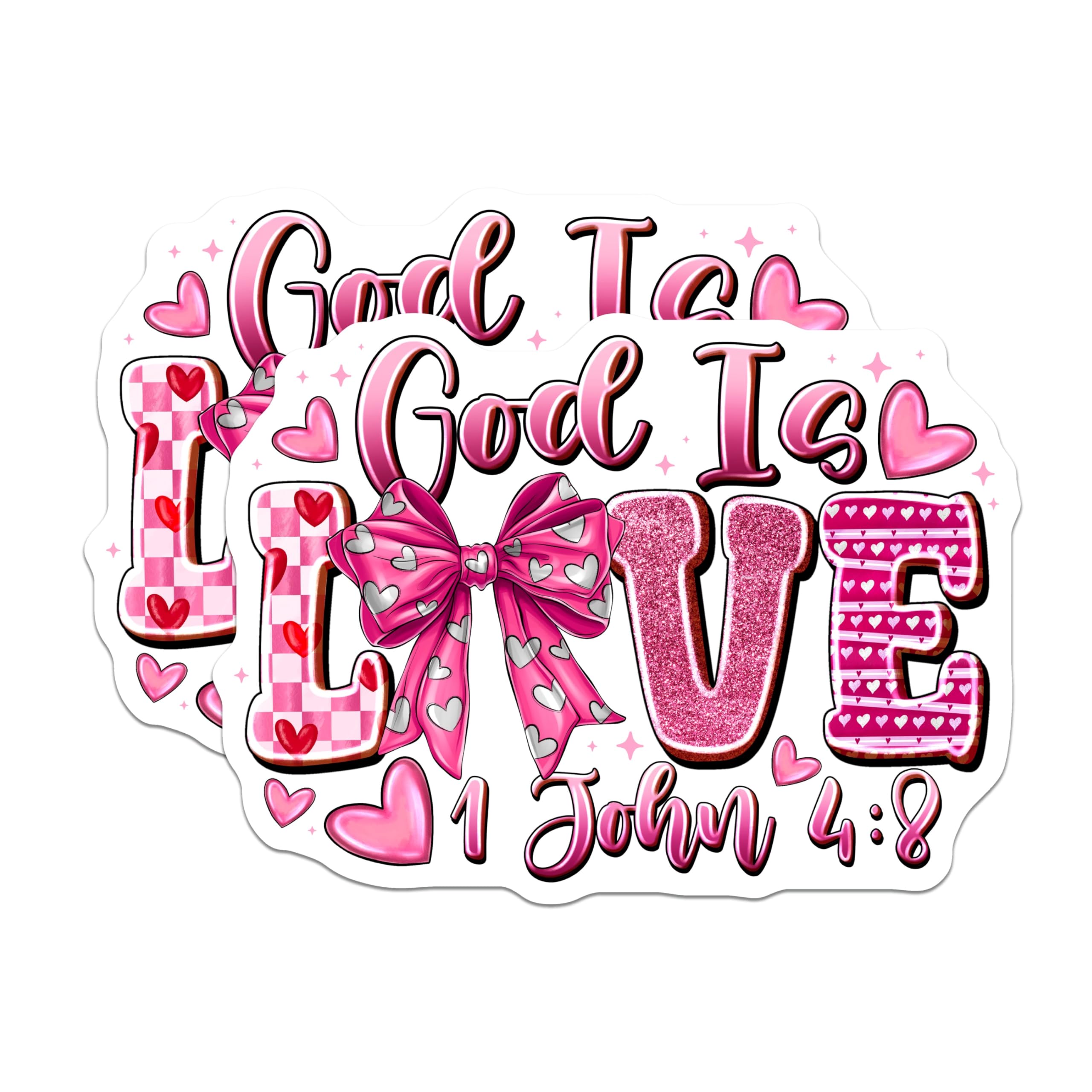 (2 Pack) God is Love Magnets - Christian Scripture Art - 1 John 4 8 Religious Verse Decor Pink Hearts Bow - 5 Inches On Longest Side - Thick Durable Magnet - Made in USA - MAG24939