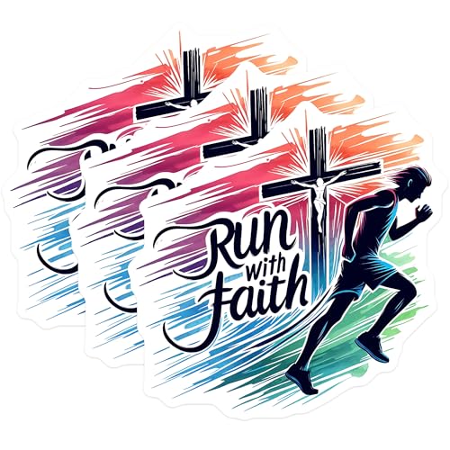 (3 Pack) Run with Faith Decals - Christian Runner Stickers - Inspirational Decals - 3 Inches On Longest Side - Easy Peel & Apply - Made in USA - 3MCS8401
