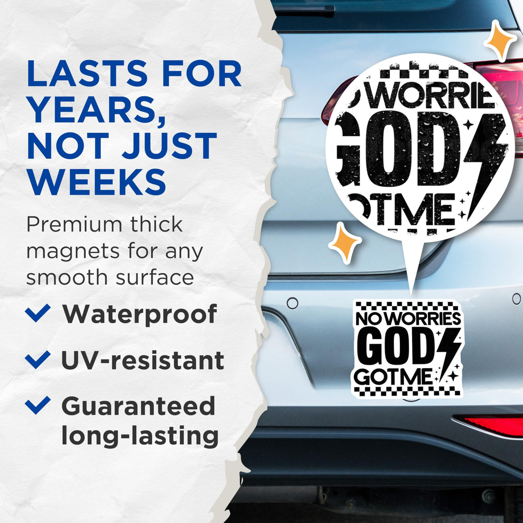 (2 Pack) Christian Magnets - No Worries God Got Me - Faith Based Religious Magnets - Inspirational Spiritual Decor - 5 Inches On Longest Side - Thick Durable Magnet - Made in USA - MAG27094