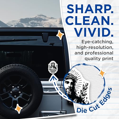(2 Pack) Religious Jesus Stickers - Faith Vinyl Decals - Inspirational Art - 5" On Longest Side - Sticks to Smooth Flat Surfaces - Made in USA - BMCS7319