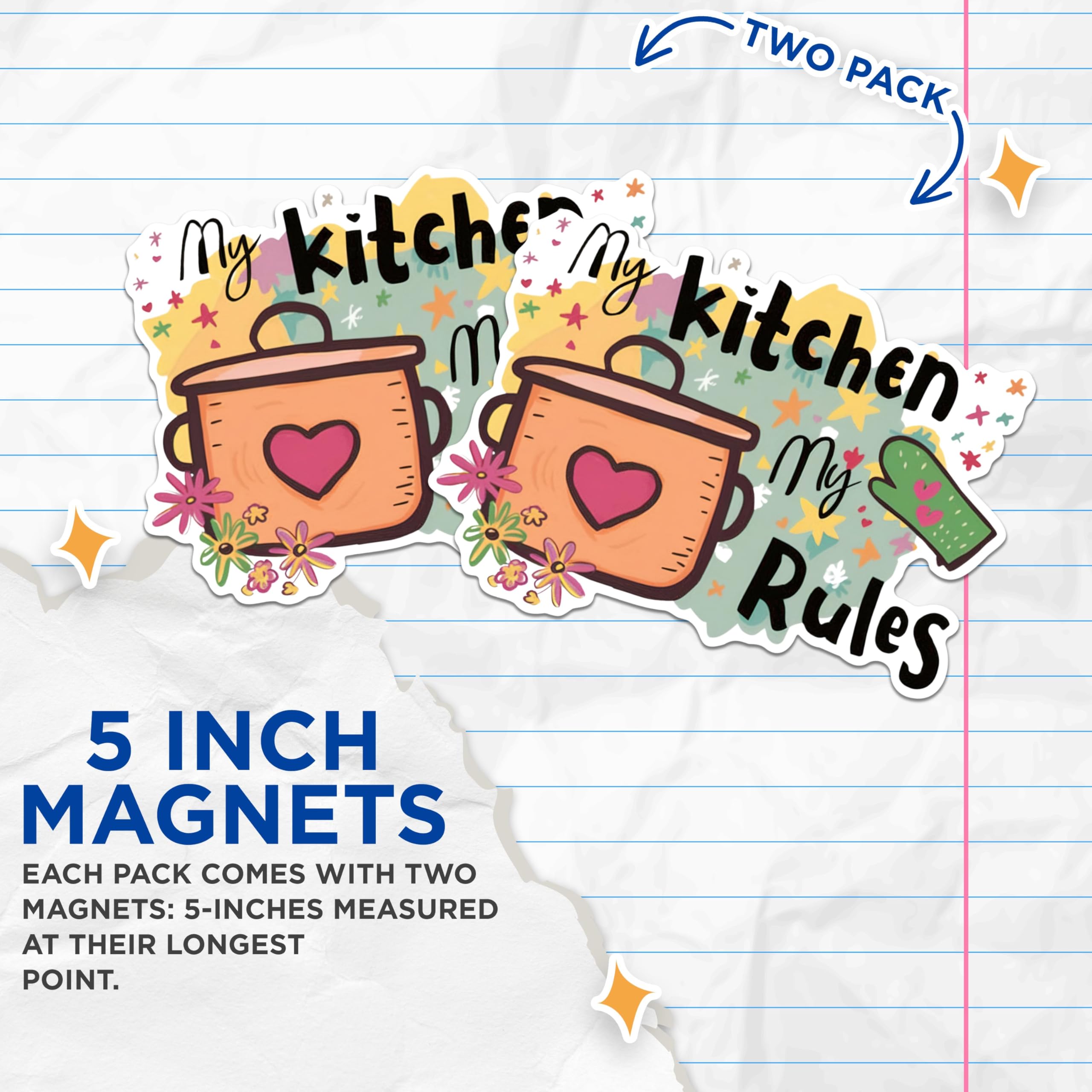 (2 Pack) My Kitchen My Rules Magnets - Funny Kitchen Decor Magnets - Cute Kitchen Accessories Magnets- 5" On Longest Side - for Fridges, Toolboxes, Cars - Made in USA - MAG3009