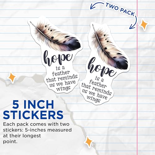 (2 Pack) Inspirational Quote Stickers - Feather Design - Motivational Decal - 5" On Longest Side - Sticks to Smooth Flat Surfaces - Made in USA - BMCS7551