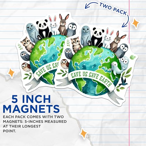 (2 Pack) Save Us Save Earth Magnets - 5" On Longest Side - for Cars, Fridges, Toolboxes - Made in USA -