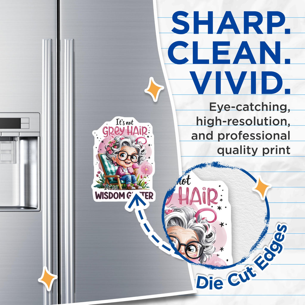 (2 Pack) Wisdom Glitter Magnets - Funny Grandma Quote - Senior Lady Refrigerator Decor - 5 Inches On Longest Side - Thick Durable Magnet - Made in USA - MAG22282