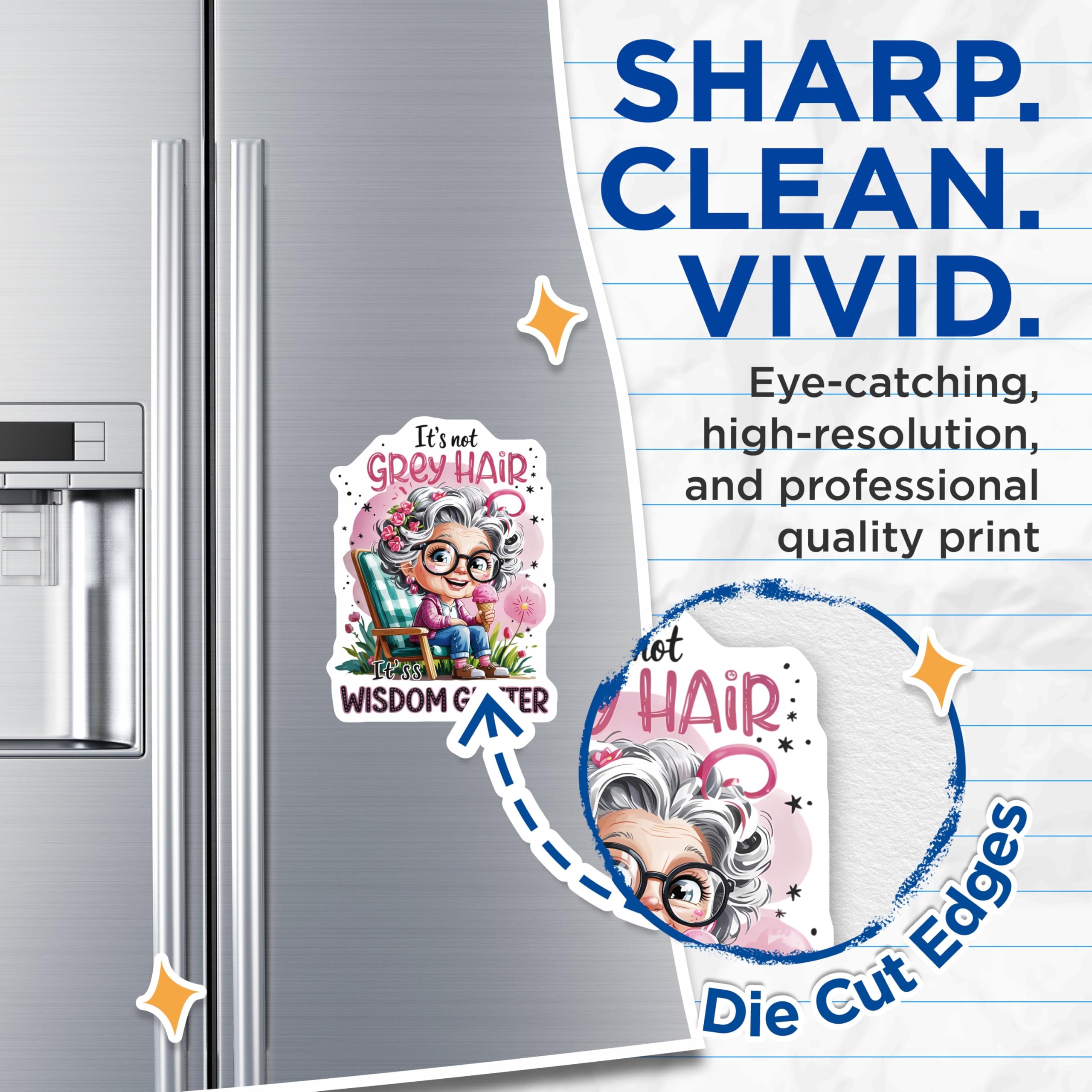 (2 Pack) Wisdom Glitter Magnets - Funny Grandma Quote - Senior Lady Refrigerator Decor - 5 Inches On Longest Side - Thick Durable Magnet - Made in USA - MAG22282
