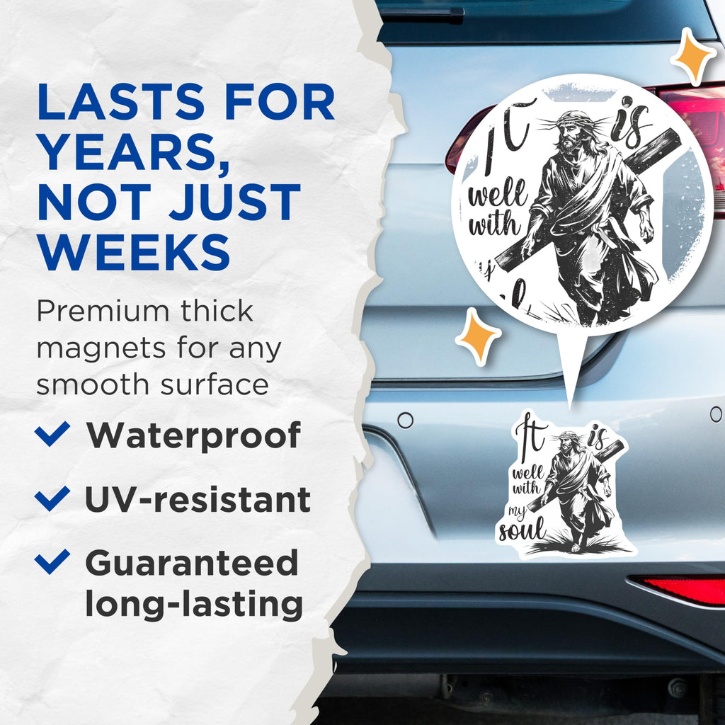 (2 Pack) Jesus Christ Magnets - It is Well With My Soul - Religious Art Refrigerator Fridge - 5" On Longest Side - Premium Magnet - for Cars, Refrigerators, Toolboxes, Lockers - Made in USA - MAG16993