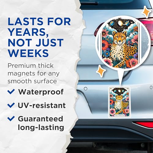(2 Pack) Cheetah Animal Magnets - Floral Wildlife Design Magnets - Exotic Animal for Home - Colorful Art Magnets - 5" On Longest Side - for Cars, Fridges, Toolboxes - Made in USA - MAG4449