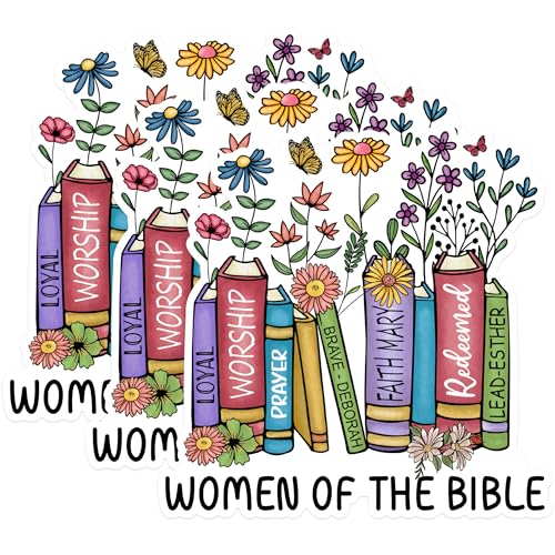 (3 Pack) Women of The Bible Decals - Christian Laptop Stickers - Flower Book Decal - 3 Inches On Longest Side - Easy Peel & Apply - Made in USA - 3MCS1839