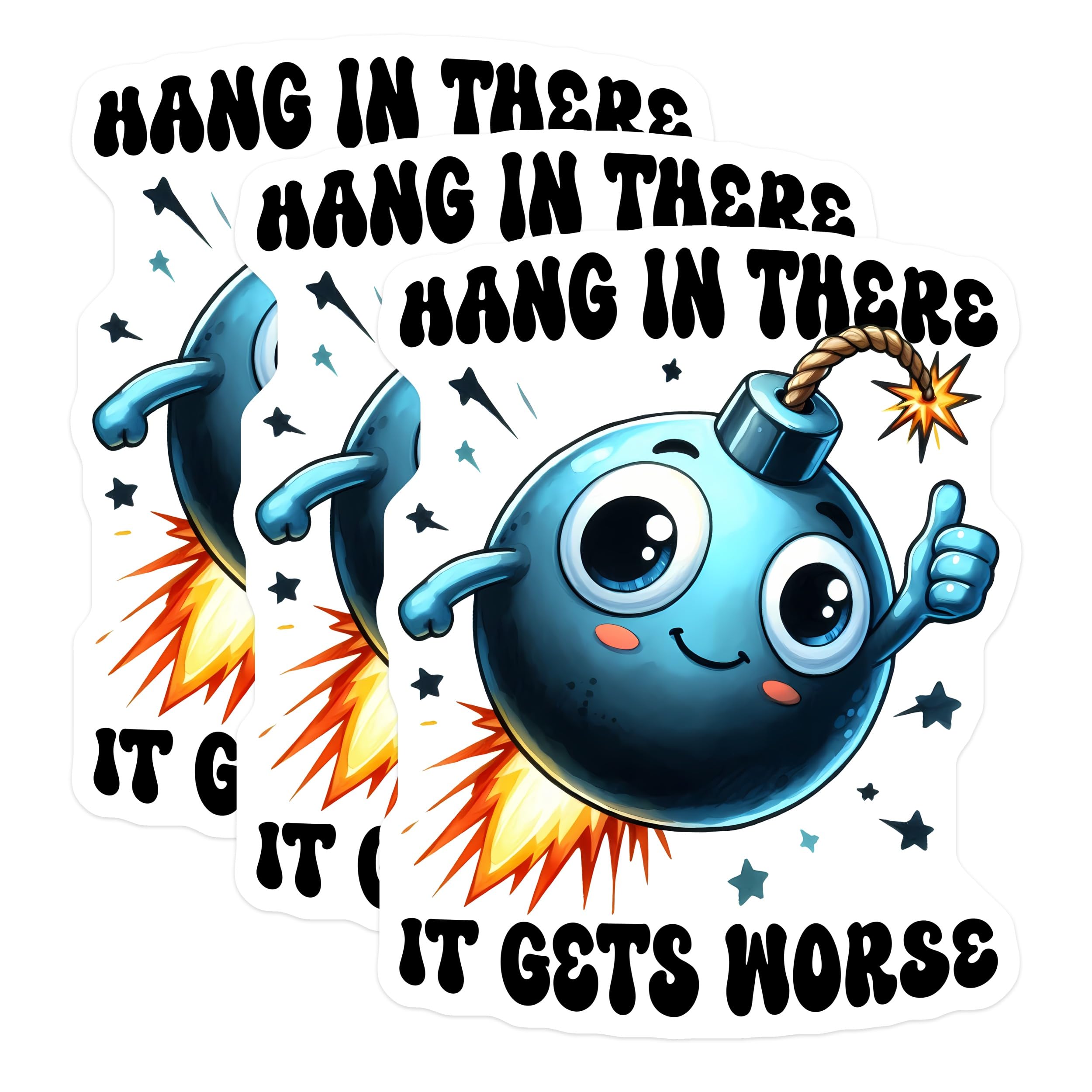 (3 Pack) Hang in There Bomb Decals - Funny Bomb Stickers - Motivational Stickers - 3 Inches On Longest Side - Easy Peel & Apply - Made in USA - 3MCS8438