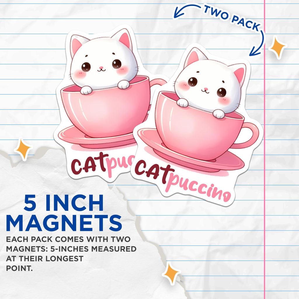 (2 Pack) Cute Cat Magnets - Kawaii Cat in Teacup Magnets - Adorable Animal Kitchen DÃƒÂ©cor Magnets - 5" On Longest Side - for Cars, Refrigerators, Toolboxes, Lockers - Made in USA BMCS3296