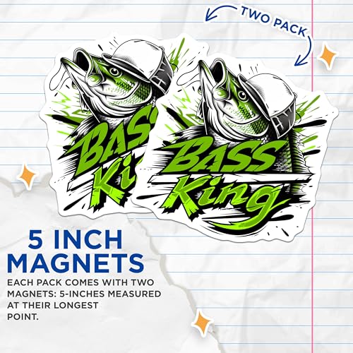 (2 Pack) Bass Fishing Magnets - King Bass Catch Magnets - Angler's Catch Decor Magnets ''' ''' - 5" On Longest Side - for Cars, Refrigerators, Toolboxes, Lockers - Made in USA BMCS3356