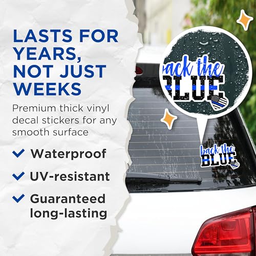 (2 Packs) Back The Blue Stickers - Support Police Policeman Family Wife Support Decals - 5 Inches On Longest Side - Premium Vinyl Decal - Sticks to Any Smooth Flat Surface - Made in USA - BMCS2441