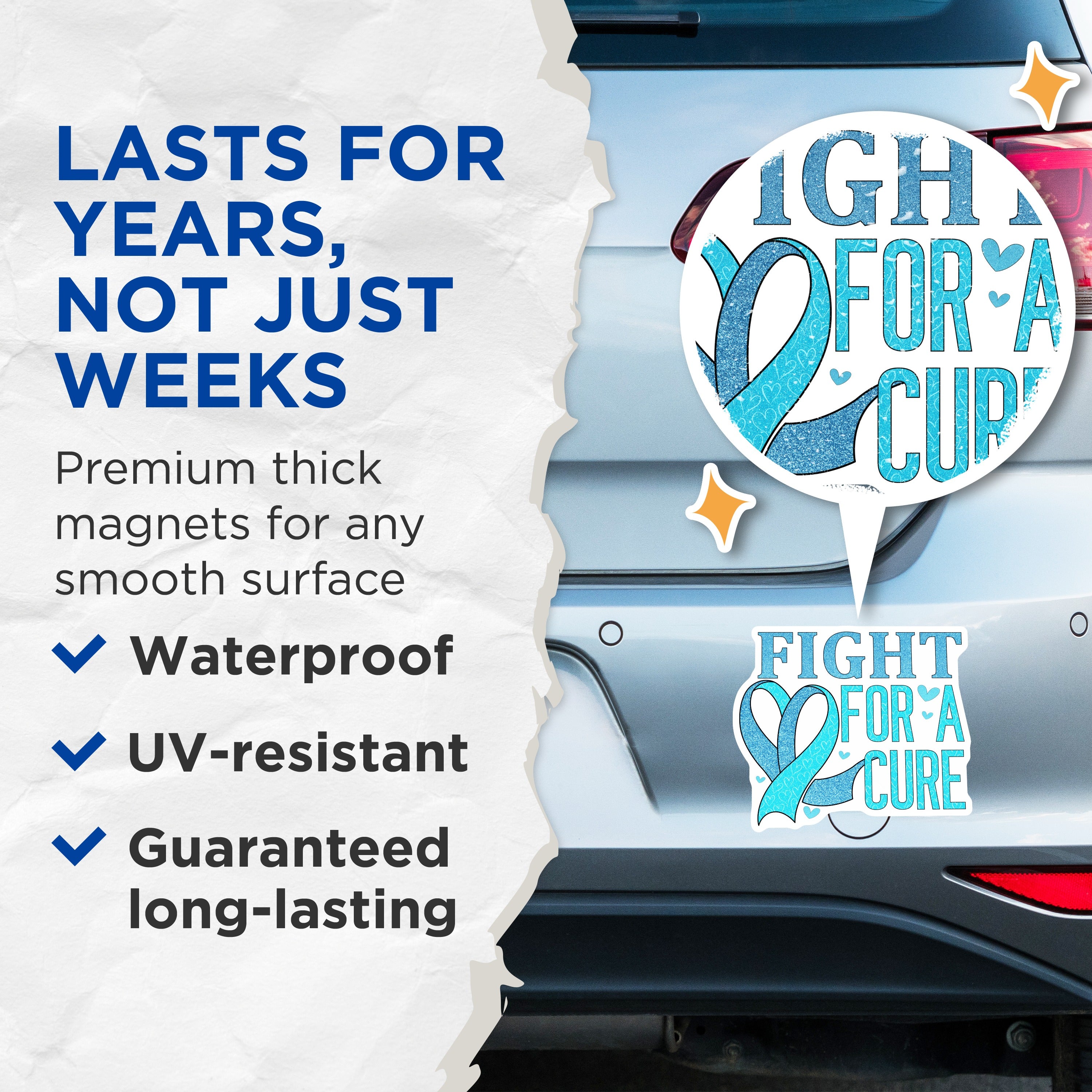 (2 Pack) Fight for A Cure Magnets - Blue Awareness Ribbon - Cancer Support - Inspirational Message - Health Advocate - Hope Decor - 5" - Durable Magnet - Made in USA - MAG37194