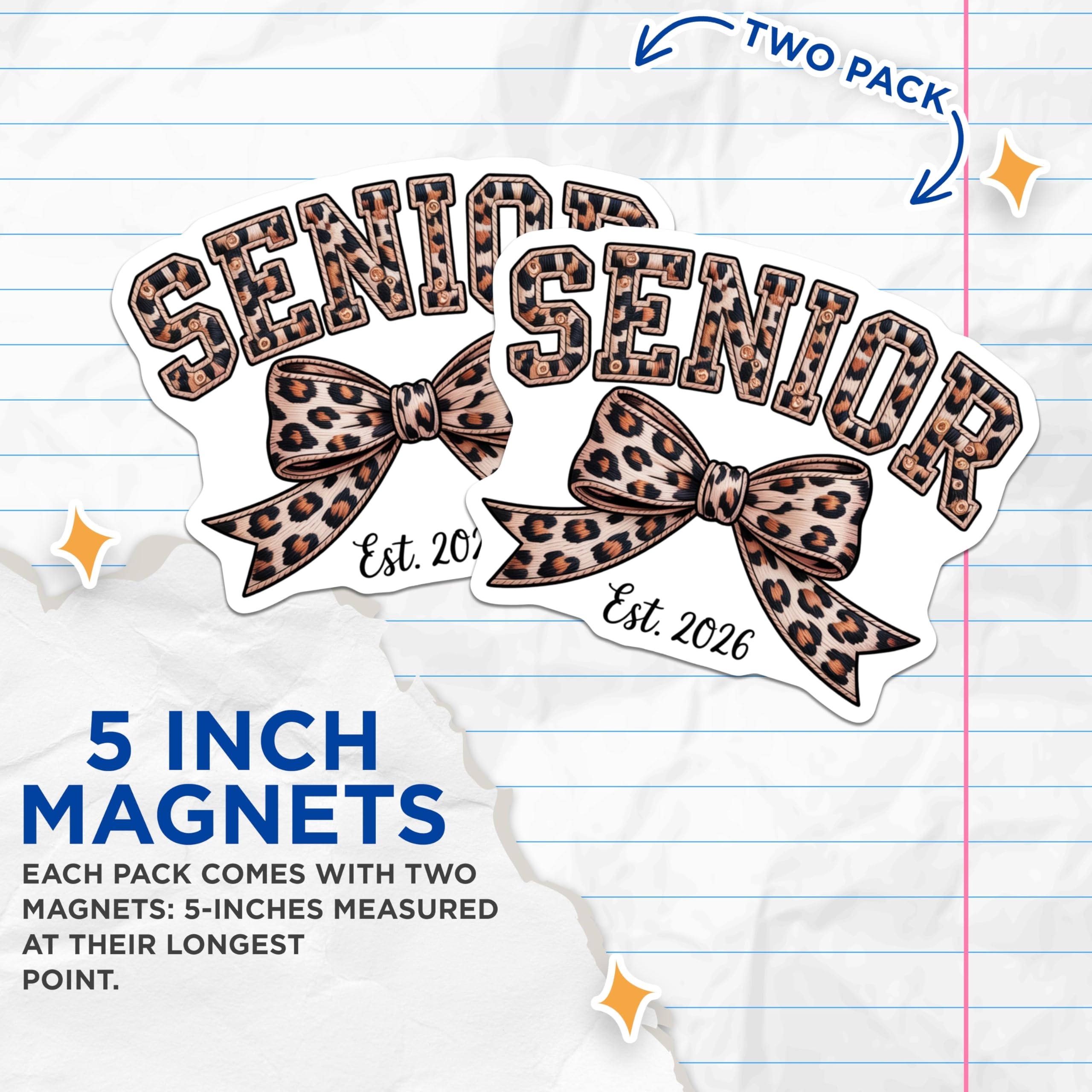 (2 Pack) Senior Magnets - Class of 2026 Leopard Print - Graduation High School College - 5 Inches On Longest Side - Thick Durable Magnet - Made in USA - MAG20019