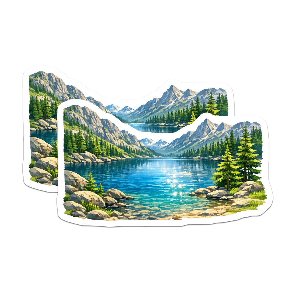 (2 Pack) Mountain Lake Magnets - Scenic Landscape Art - Nature Lover Decor - Serene Outdoors Scene - 5 Inches On Longest Side - Thick Durable Magnet - Made in USA - MAG37536