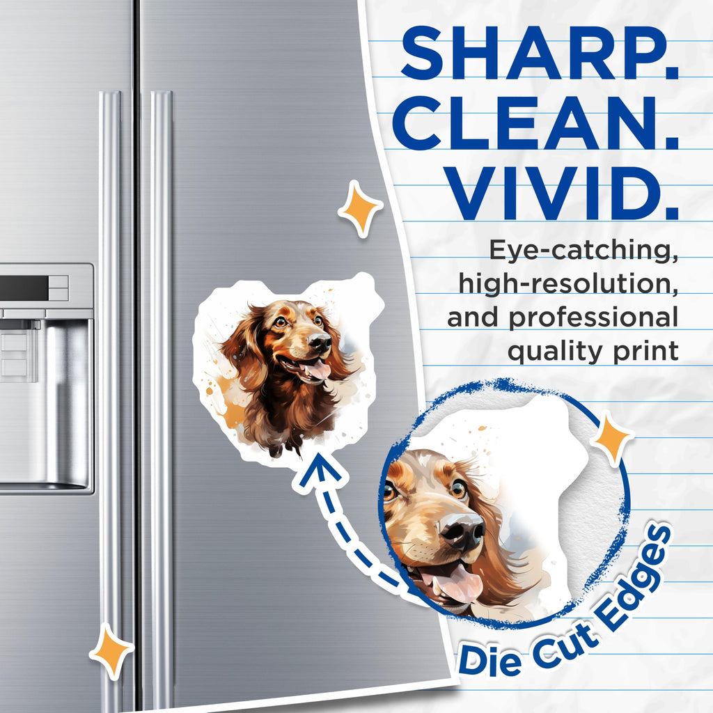 (2 Pack) Long Haired Dachshund Magnets - Happy Brown Wiener Dog Art - Pet Parent Refrigerator Locker Decor - 5 Inches On Longest Side - Thick Durable Magnet - Made in USA - MAG26379