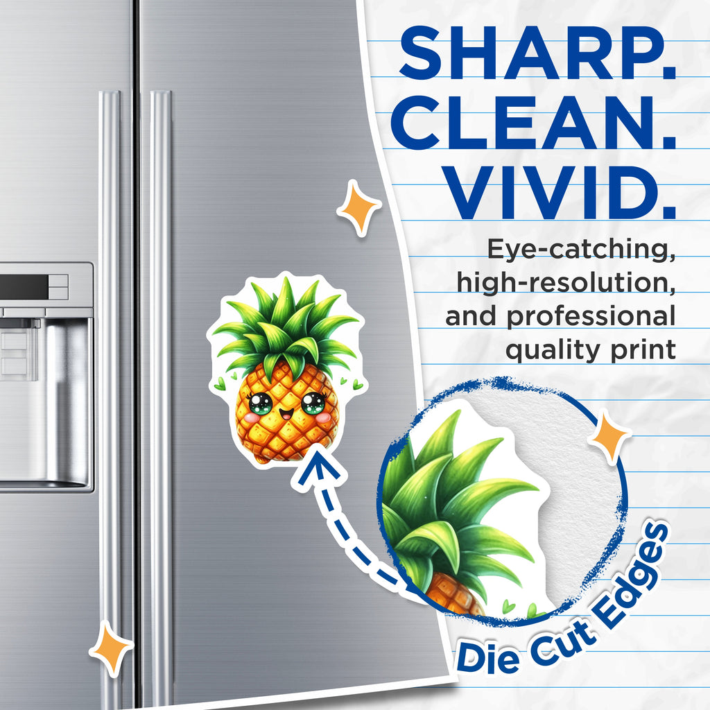 (2 Pack) Kawaii Pineapple Magnets - Cute Refrigerator Decor - Tropical Fruit Lover - Locker Office Memo Board - 5 Inches On Longest Side - Thick Durable Magnet - Made in USA - MAG36984