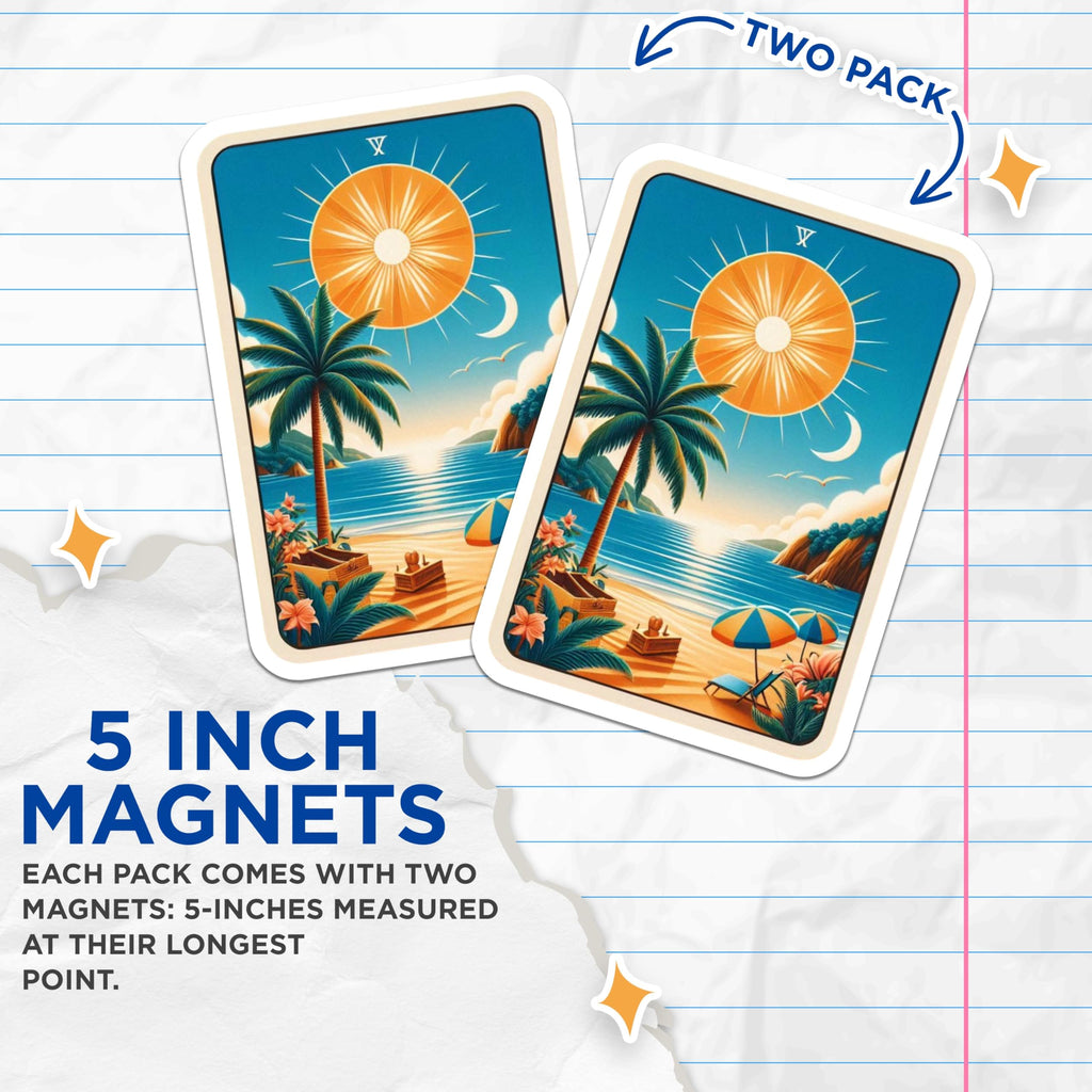 (2 Pack) Beach Tarot Card Magnets - Tropical Art Magnets - Sunny Beach Home Decor - 5" On Longest Side - Premium Magnet - for Cars, Refrigerators, Toolboxes, Lockers - Made in USA - MAG16279