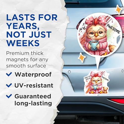 (2 Pack) Wake Up and Be Awesome Magnets - Cute Cartoon Bird Magnet - Inspirational Quote Fridge Magnet - 5" On Longest Side - for Cars, Fridges, Toolboxes - Made in USA - MAG4510