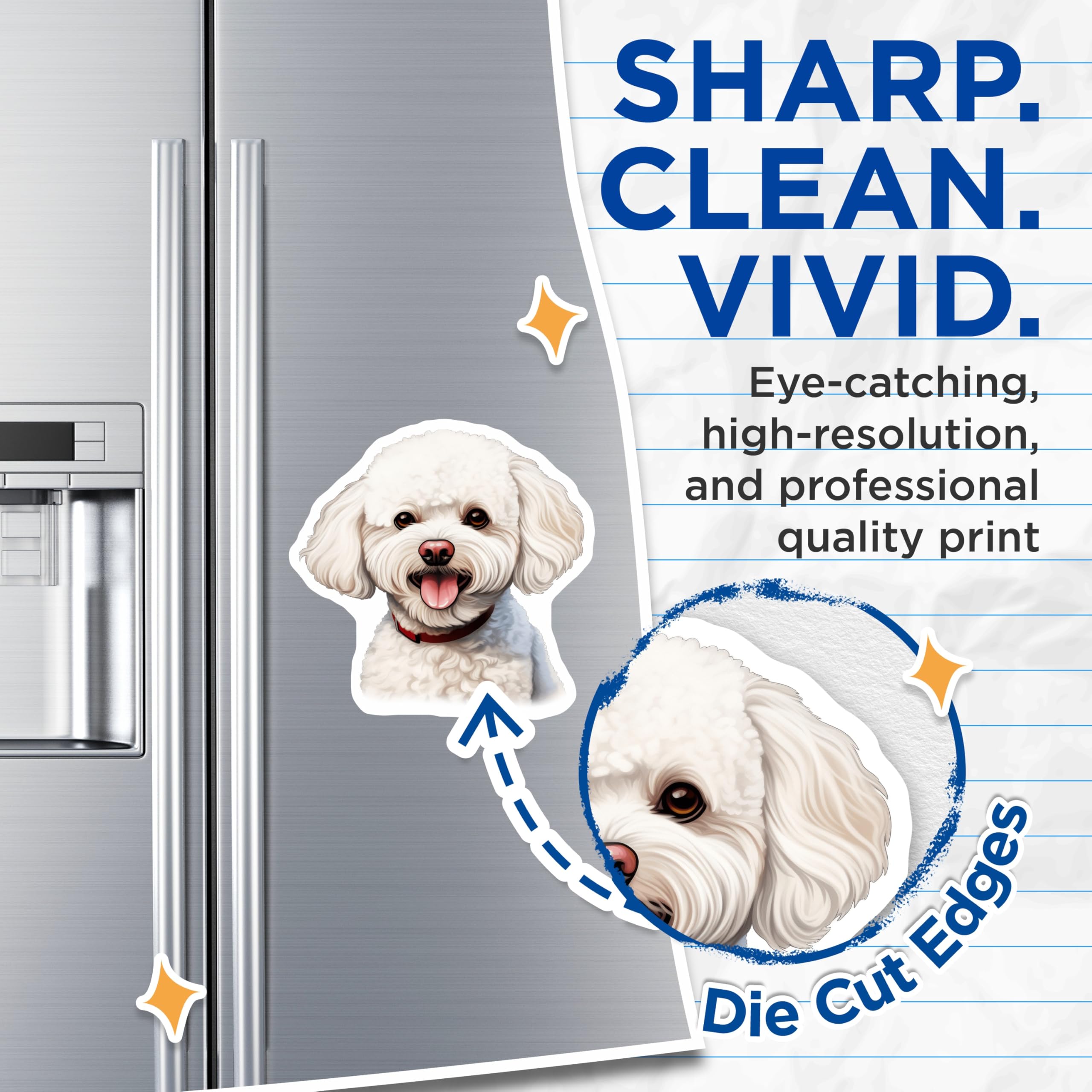 (2 Pack) Bichon Frise Magnets - Cute White Dog Refrigerator Decor - Happy Pet Parent Accessory - 5 Inches On Longest Side - Thick Durable Magnet - Made in USA - MAG29020