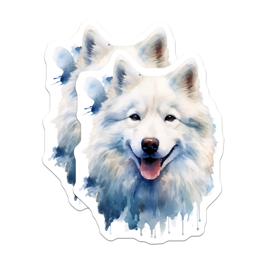 (2 Pack) Samoyed Dog Magnets - Watercolor Animal Portrait - Happy Smiling White Fluffy Pet Fridge Locker Accessory - 5 Inches On Longest Side - Thick Durable Magnet - Made in USA - MAG23866