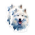 (2 Pack) Samoyed Dog Magnets - Watercolor Animal Portrait - Happy Smiling White Fluffy Pet Fridge Locker Accessory - 5 Inches On Longest Side - Thick Durable Magnet - Made in USA - MAG23866