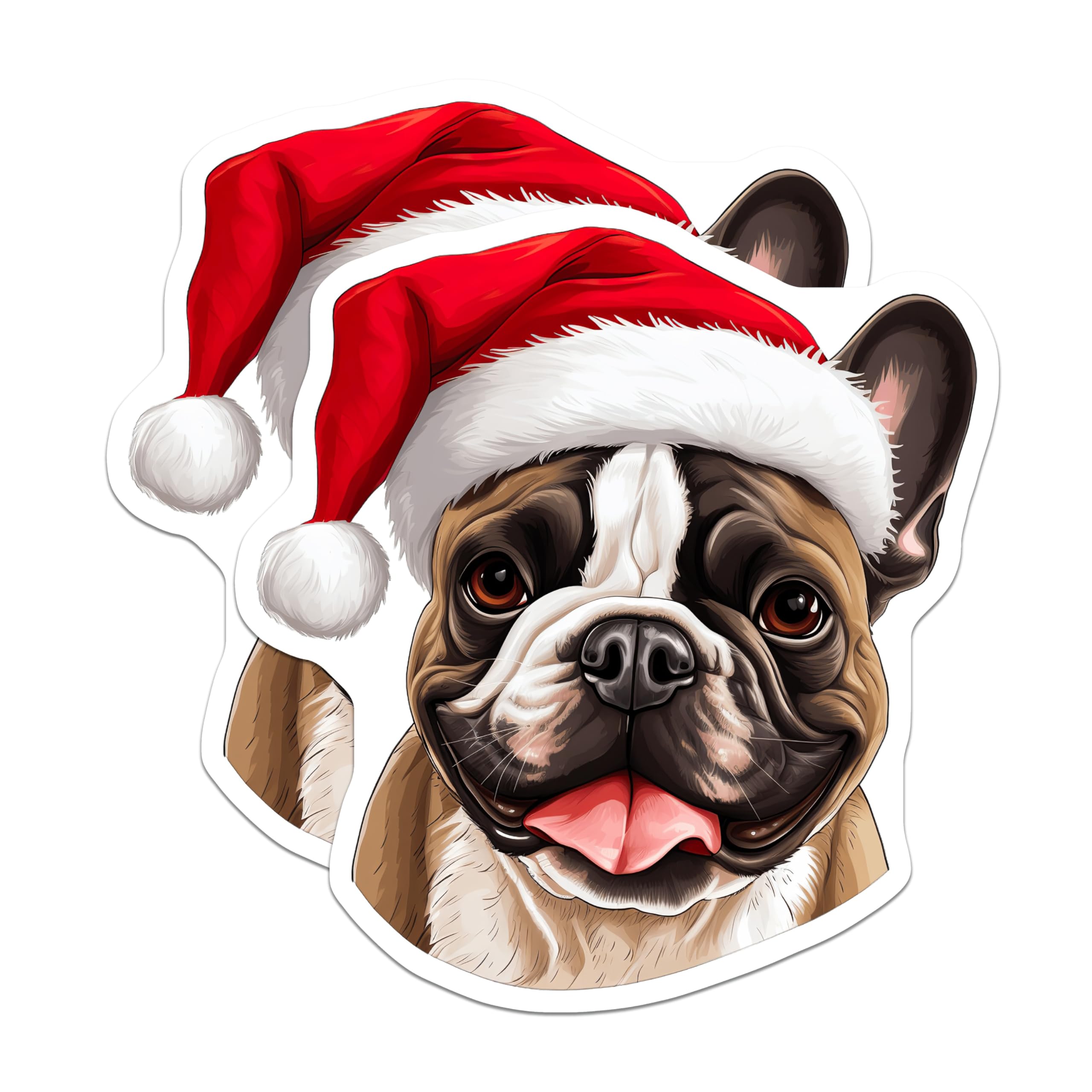 (2 Pack) Christmas French Bulldog Magnets - Santa Hat Frenchie Decor - Holiday Dog Lover Stocking Stuffer Pet Owner - 5 Inches On Longest Side - Thick Durable Magnet - Made in USA - MAG26438