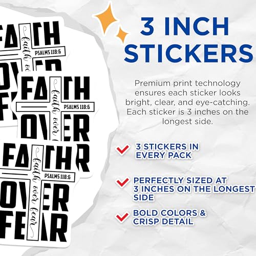 (3 Pack) Faith Over Fear Decals - Religious Verse Stickers - Christian Laptop Decal - 3 Inches On Longest Side - Easy Peel & Apply - Made in USA - 3MCS1194