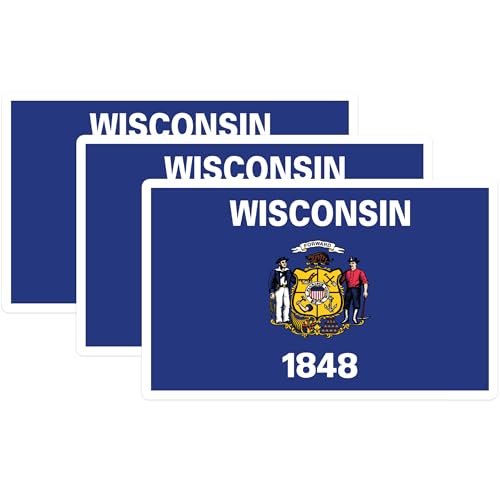 (3 Pack) Wisconsin State Flag Decals - Wisconsin Pride - Laptop Decals - 3 Inches On Longest Side - Easy Peel & Apply - Made in USA - 3MCS0222