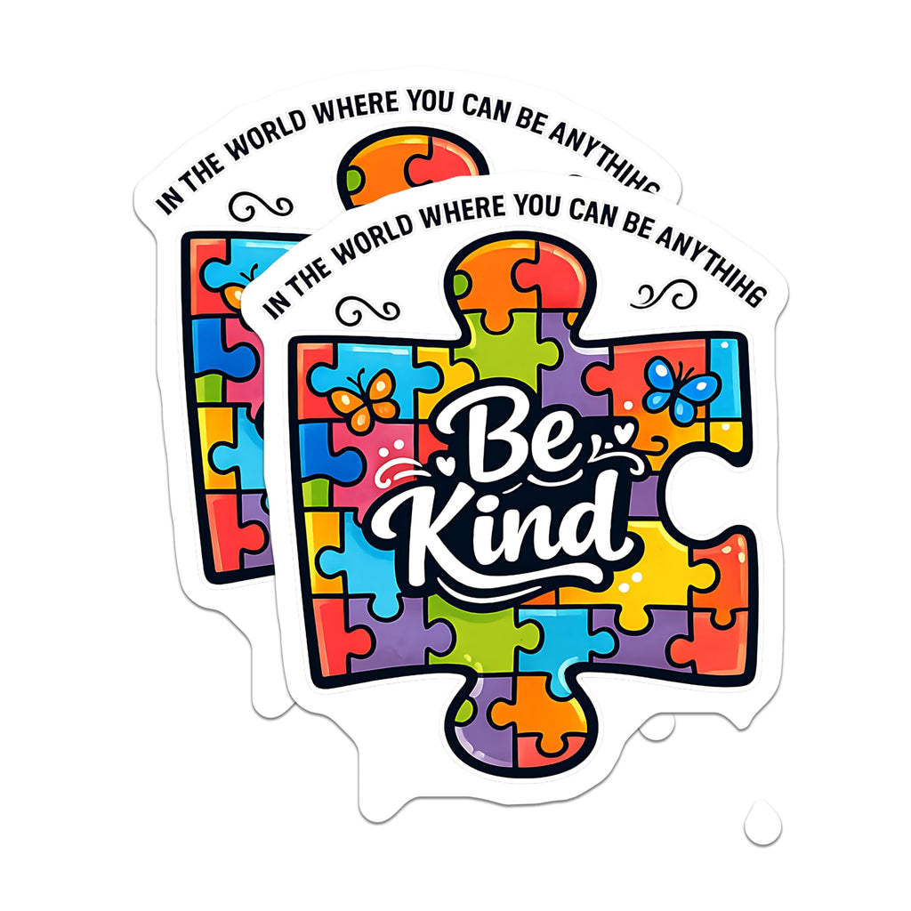 (2 Pack) Autism Awareness Magnets - Be Kind Puzzle Art - Inspirational Positive Message - 5 Inches On Longest Side - Thick Durable Magnet - Made in USA - MAG20710