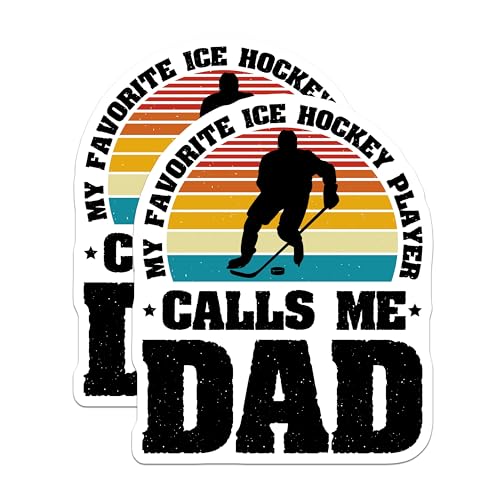 (2 Pack) Ice Hockey Player Dad Stickers - Funny Hockey Dad - Retro Ice Hockey Design for Sports Enthusiasts - 5" On Longest Side - Sticks to Smooth Flat Surfaces - Made in USA - BMCS4144