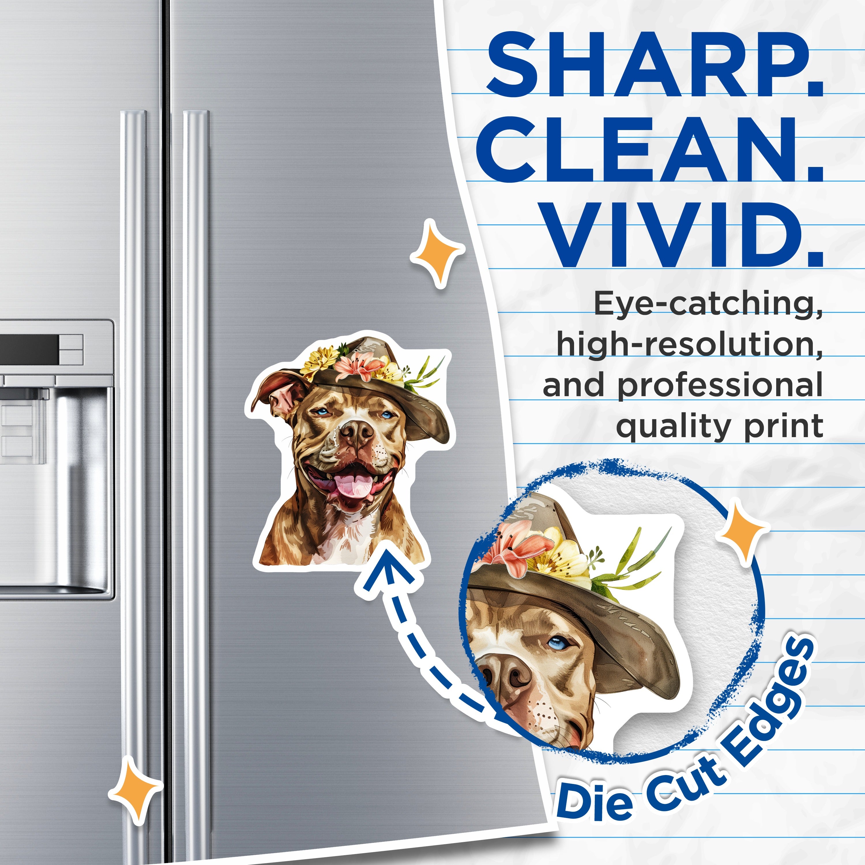 (2 Pack) Pit Bull Dog Magnets - Cowboy Hat Floral Dog - Boho Western Pet Parent Decor - 5 Inches On Longest Side - Thick Durable Magnet - Made in USA - MAG36856