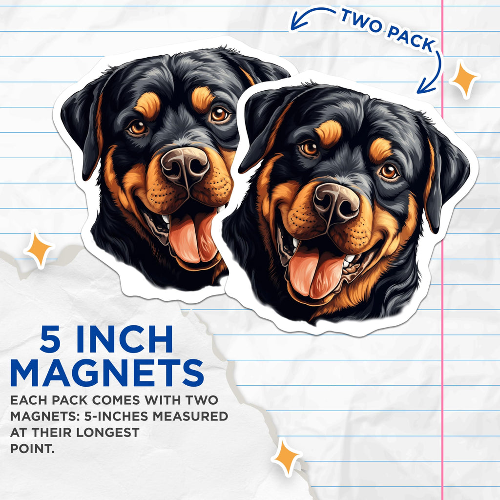 (2 Pack) Rottweiler Dog Magnets - Happy Rottie Pet Art - Dog Owner Fridge Decor - Animal Lover Appreciation - 5 Inches On Longest Side - Thick Durable Magnet - Made in USA - MAG27504