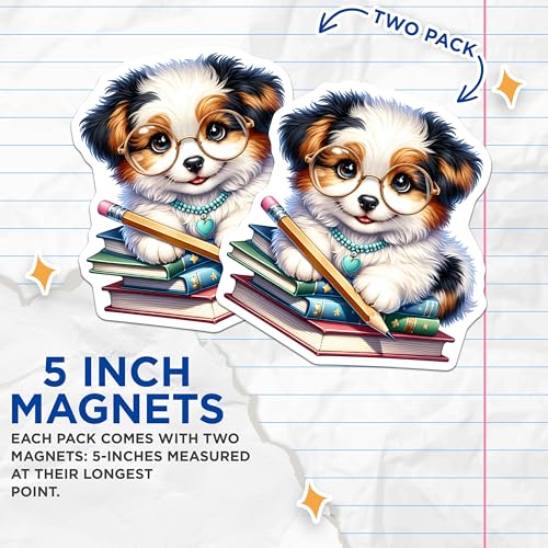 (2 Pack) Adorable Animal Study Buddy Fridge Decor Magnet - 5" On Longest Side - Sticks to Smooth Flat Surfaces - Made in USA - MAG9392