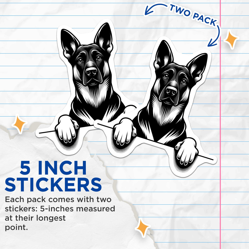 (2 Pack) German Shepherd Stickers - Dog Breed Stickers - Animal Stickers - 5" On Longest Side - Sticks to Smooth Flat Surfaces - Made in USA - BMCS15463