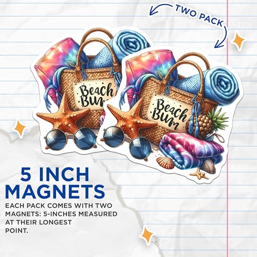(2 Pack) Beach Bum Magnets Magnets - Tropical Summer Decor - Beach Vacation Theme - 5" On Longest Side - Made in USA - Sticks to Refrigerators & Metal Surfaces - MAG9305