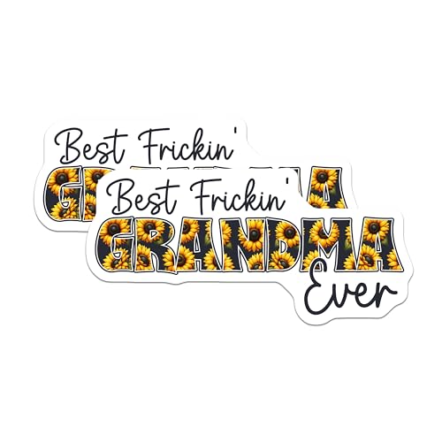 (2 Pack) Best Frickin Grandma Ever Stickers - Sunflower Grandma Decal - Best Grandma Floral - 5" On Longest Side - Sticks to Smooth Flat Surfaces - Made in USA - BMCS8179