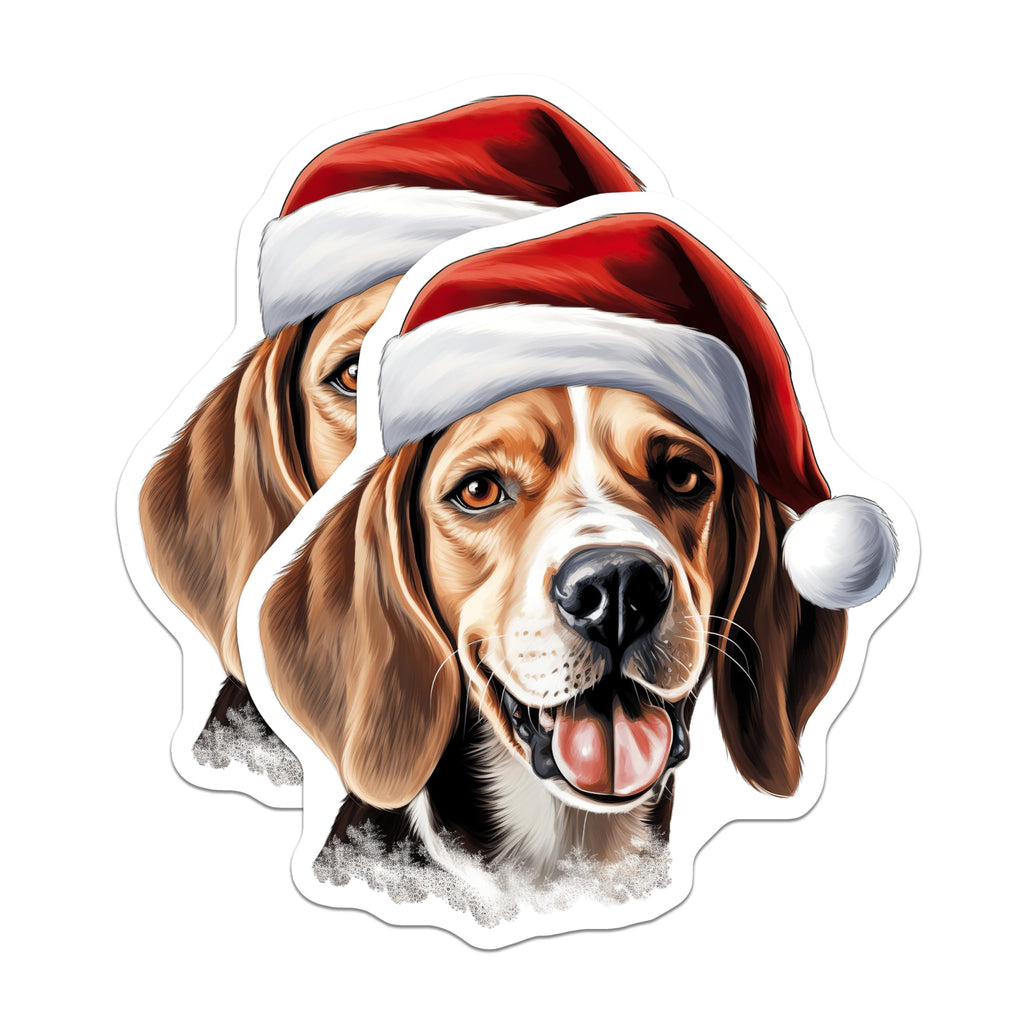 (2 Pack) Beagle Christmas Magnets - Santa Hat Dog Art - Festive Winter Holiday Home Decor - Pet Lover Collectibles - 5 Inches On Longest Side - Thick Durable Magnet - Made in USA - MAG23618