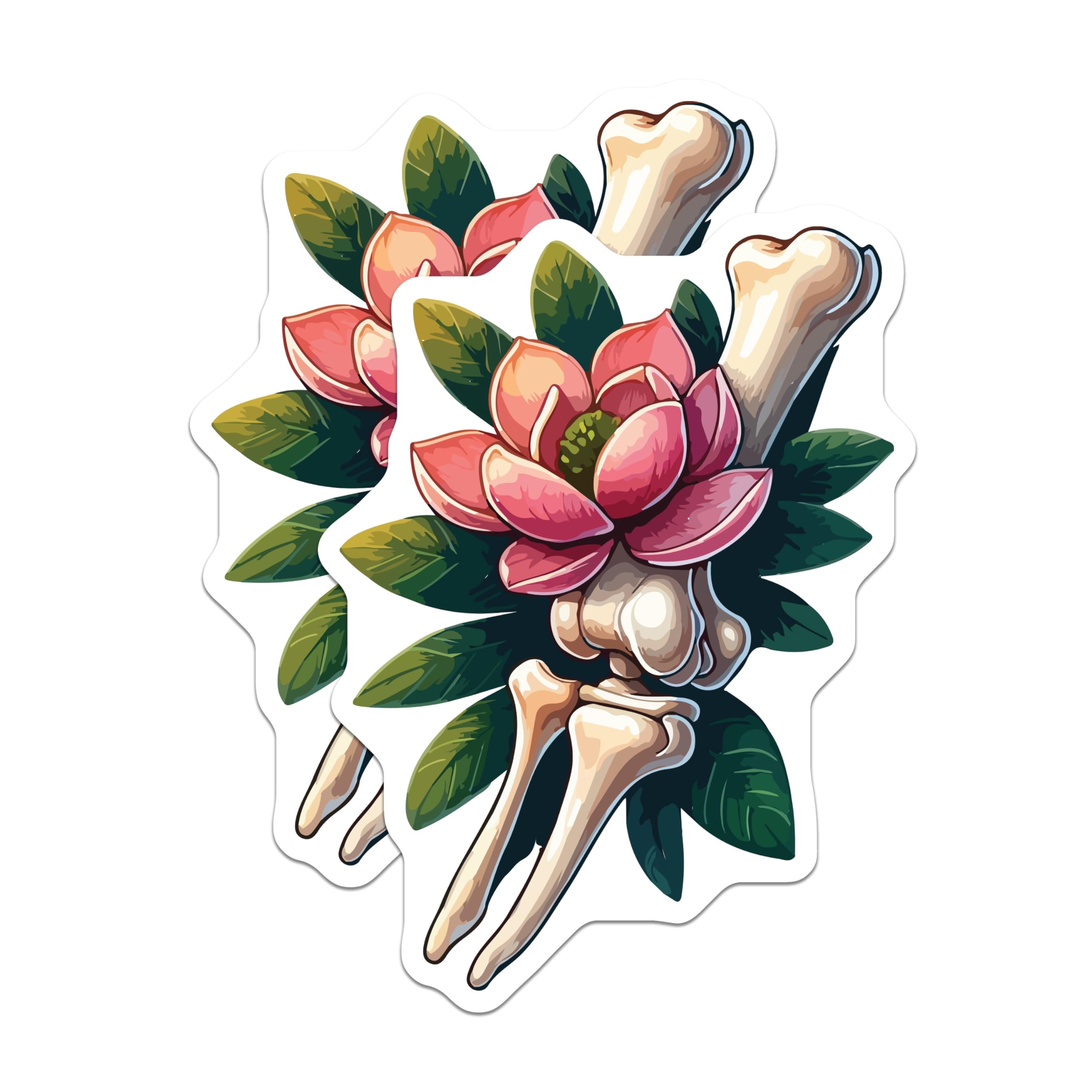 (2 Pack) Bone Flower Magnets - Magnolia Skeleton Art - Gothic Floral Decor for Fridge Locker Office - 5 Inches On Longest Side - Thick Durable Magnet - Made in USA - MAG19954