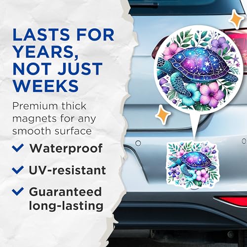 (2 Pack) Sea Turtle Magnets - Galaxy Animal - Ocean Wildlife Refrigerator Magnets - Colorful Sea Life Magnets - 5" On Longest Side - for Cars, Fridges, Toolboxes - Made in USA - MAG4499