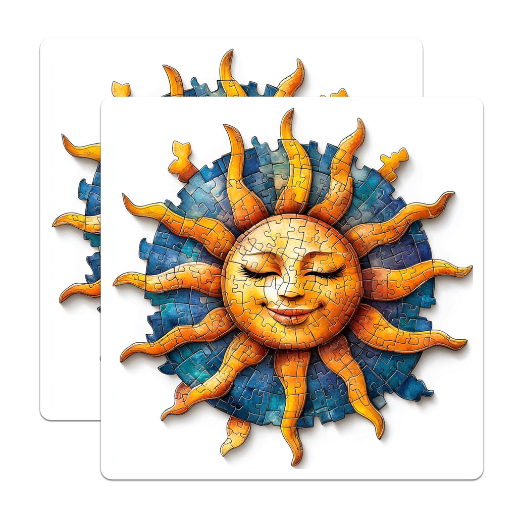 (2 Pack) Serene Jigsaw Sun Magnets - Smiling Puzzle Art Celestial Decor - Vibrant Artistic Kitchen Refrigerator Magnets - 5 Inches On Longest Side - Thick Durable Magnet - Made in USA - MAG24076