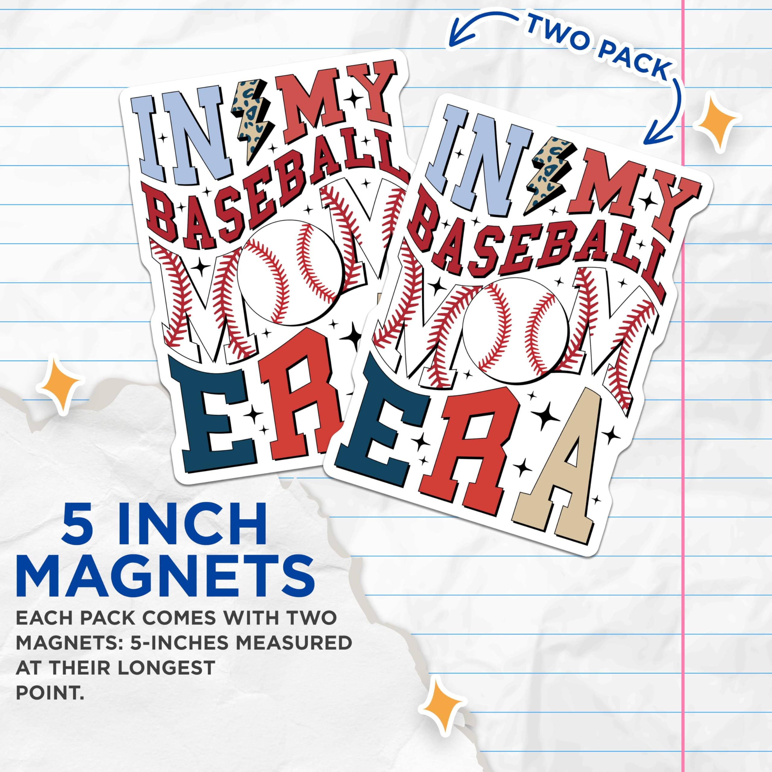 (2 Pack) In My Baseball Mom Era Magnets - Fun Sports - Baseball Mom Accessories - Mom Life - Sports Enthusiast - 5" On Longest Side - for Cars, Refrigerators, Toolboxes, Lockers - Made In USA BMCS3512