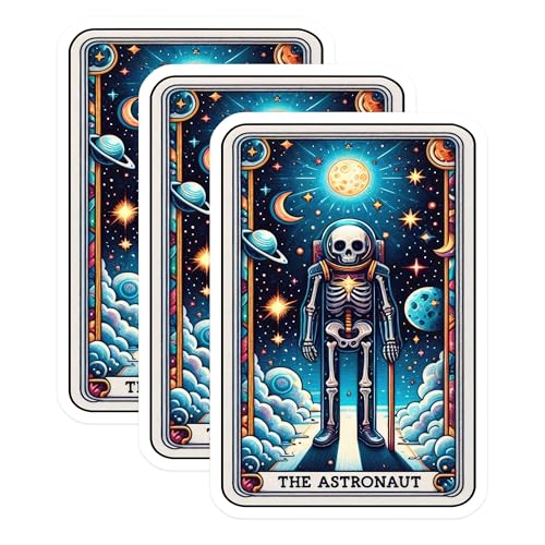 (3 Pack) Astronaut Skeleton Decals - Space Tarot Card - Laptop Decor - 3 Inches On Longest Side - Easy Peel & Apply - Made in USA - 3MCS4116