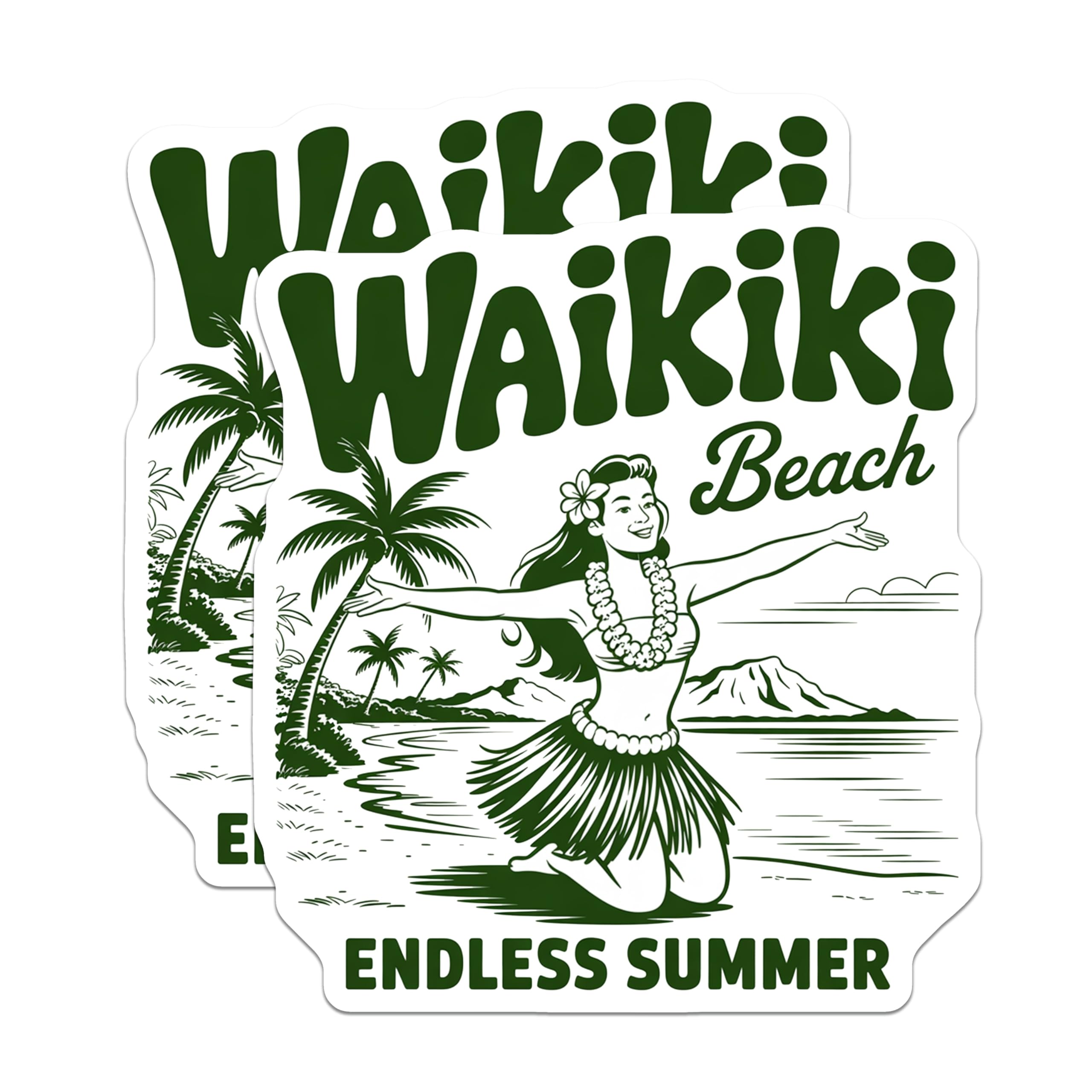 (2 Pack) Waikiki Beach Hawaiian Vacation Magnets - Hula Girl Island Souvenir - Tropical Paradise Refrigerator Decor - 5 Inches On Longest Side - Thick Durable Magnet - Made in USA - MAG19688