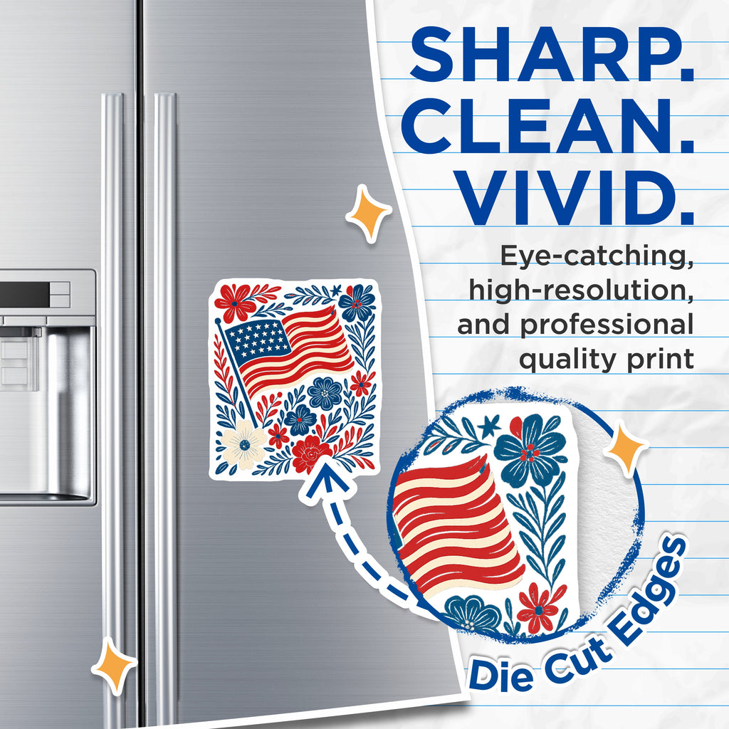 (2 Pack) Patriotic American Flag Magnets - Folk Art 4th of July - Americana Refrigerator Decor - 5 Inches On Longest Side - Thick Durable Magnet - Made in USA - MAG37140