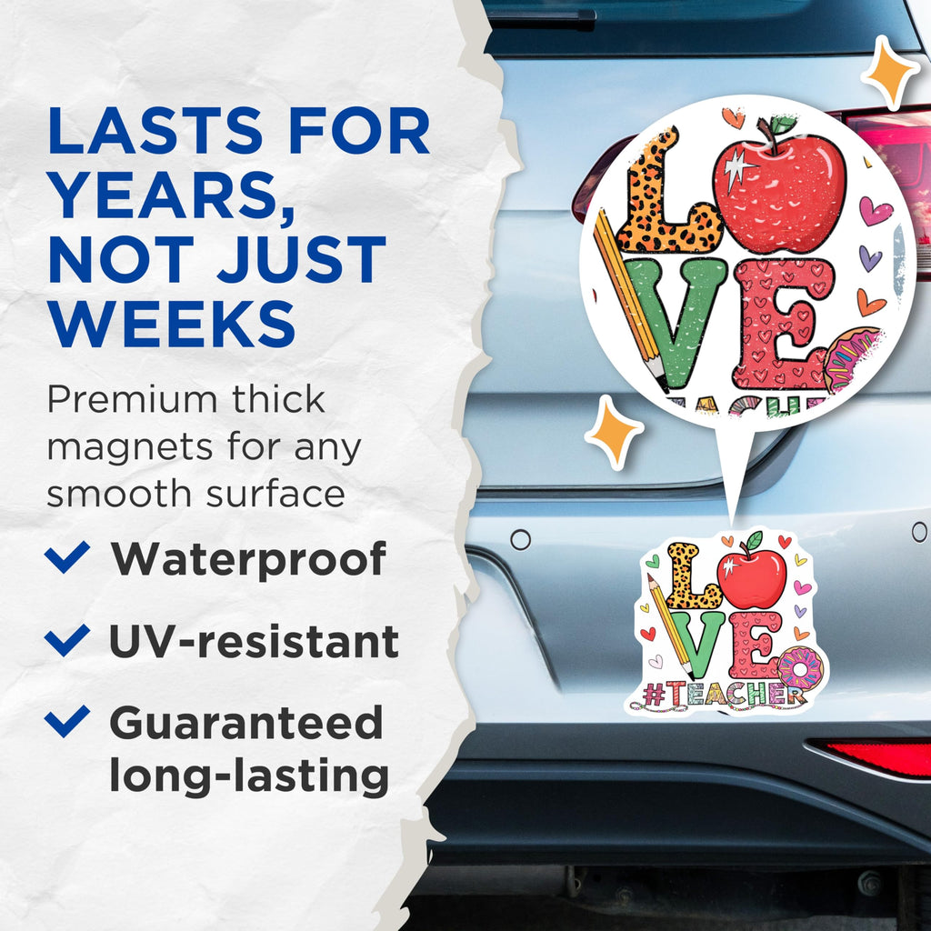 (2 Pack) Teacher Love Magnets - Educator Appreciation - Back to School Gift Magnets - 5" On Longest Side - Premium Magnet - for Cars, Refrigerators, Toolboxes, Lockers - Made in USA - MAG15954