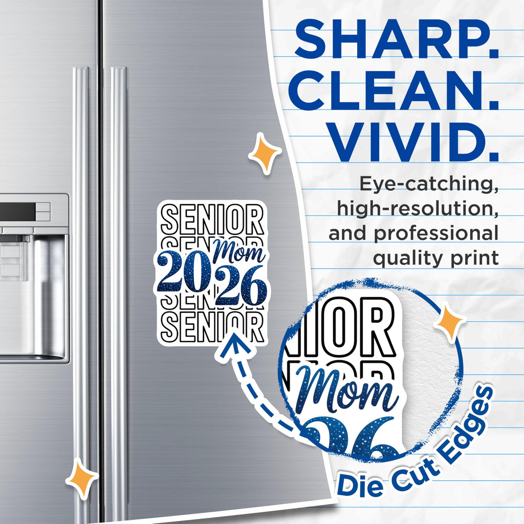 (2 Pack) Senior Mom 2026 Magnets - Graduation Year Mom - Proud Senior Mom Decor - 5" On Longest Side - Sticks to Smooth Flat Surfaces - Made in USA - MAG10352