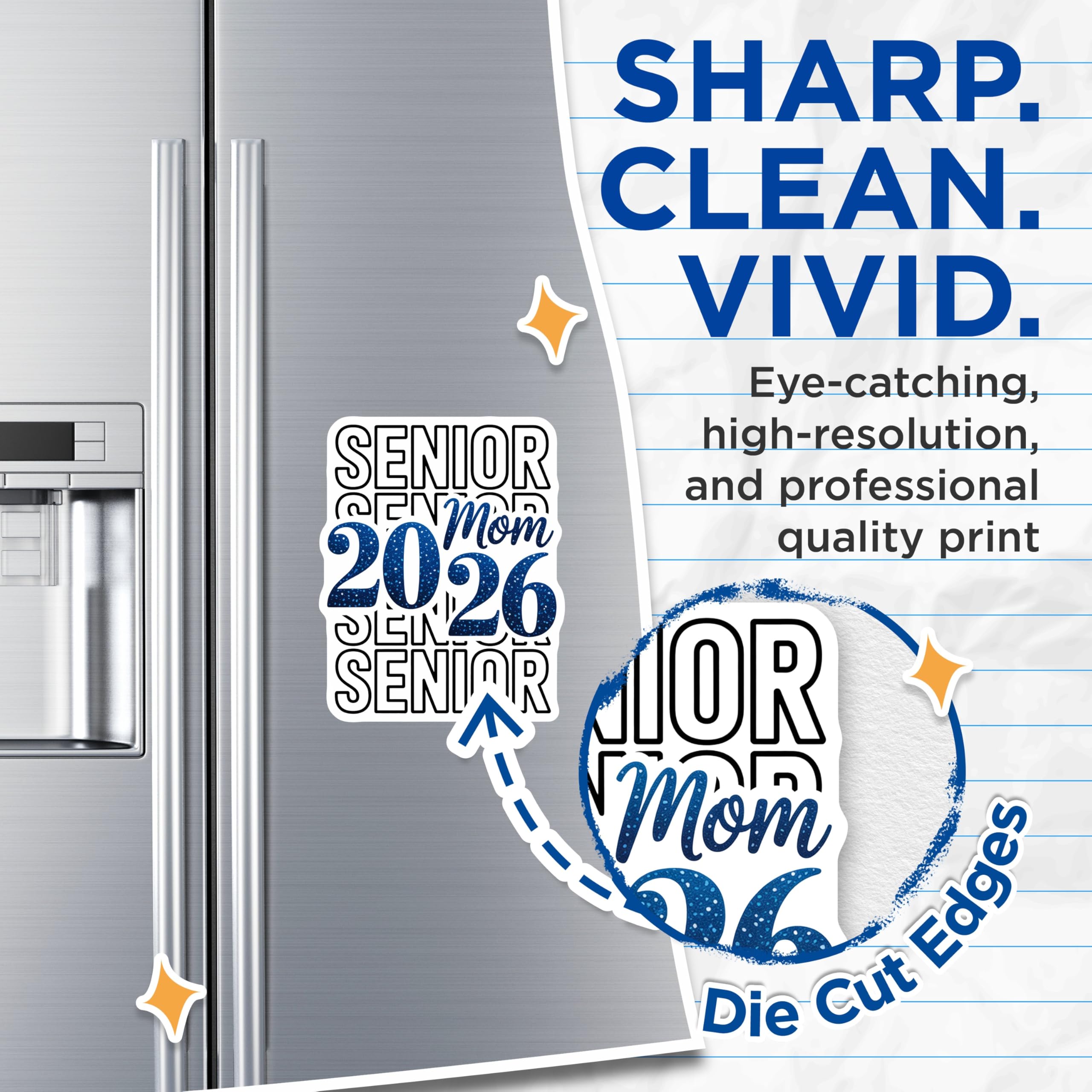 (2 Pack) Senior Mom 2026 Magnets - Graduation Year Mom - Proud Senior Mom Decor - 5" On Longest Side - Sticks to Smooth Flat Surfaces - Made in USA - MAG10352